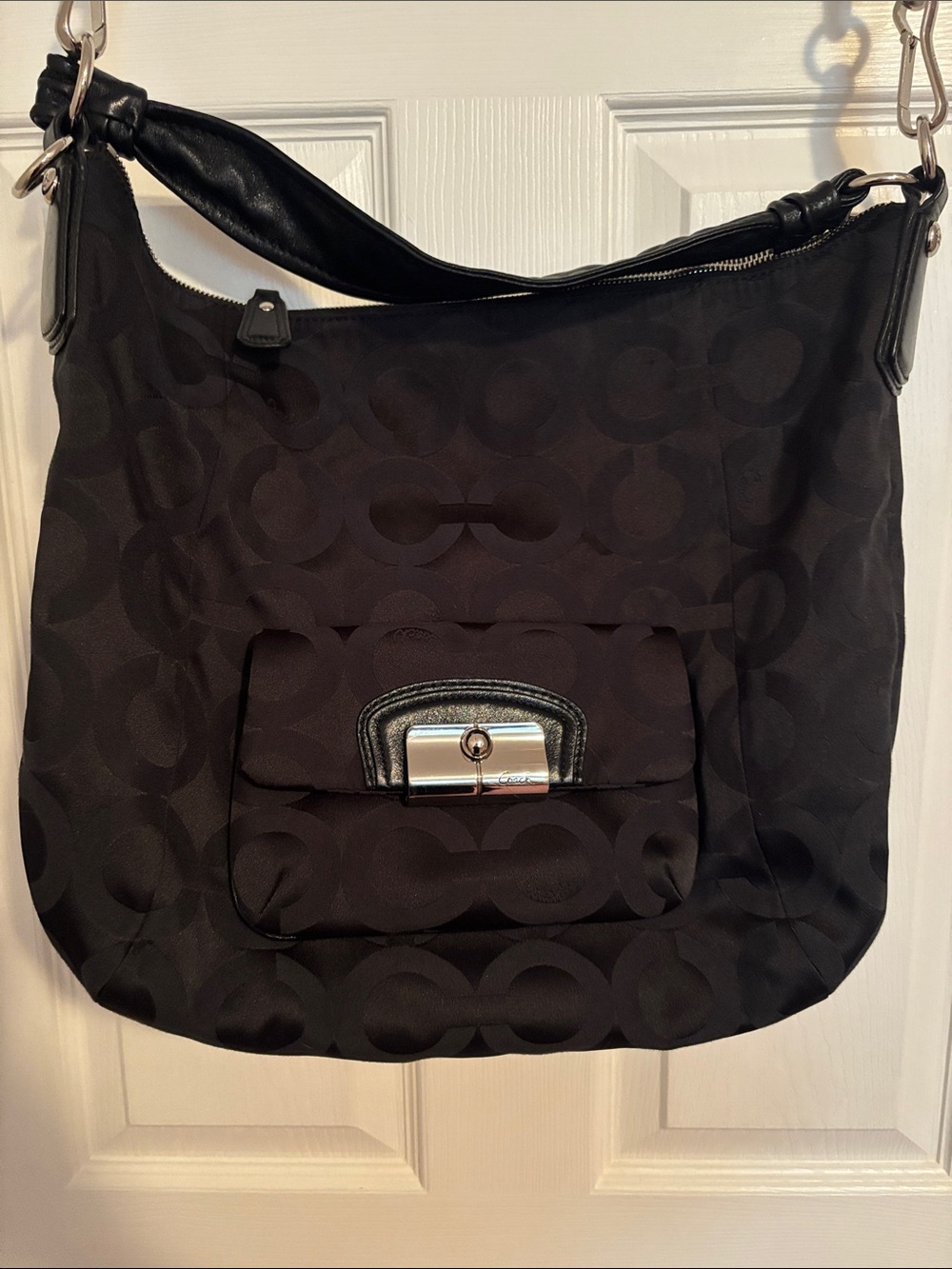 Black Coach Women's Shoulder Bag with Silver Hardware